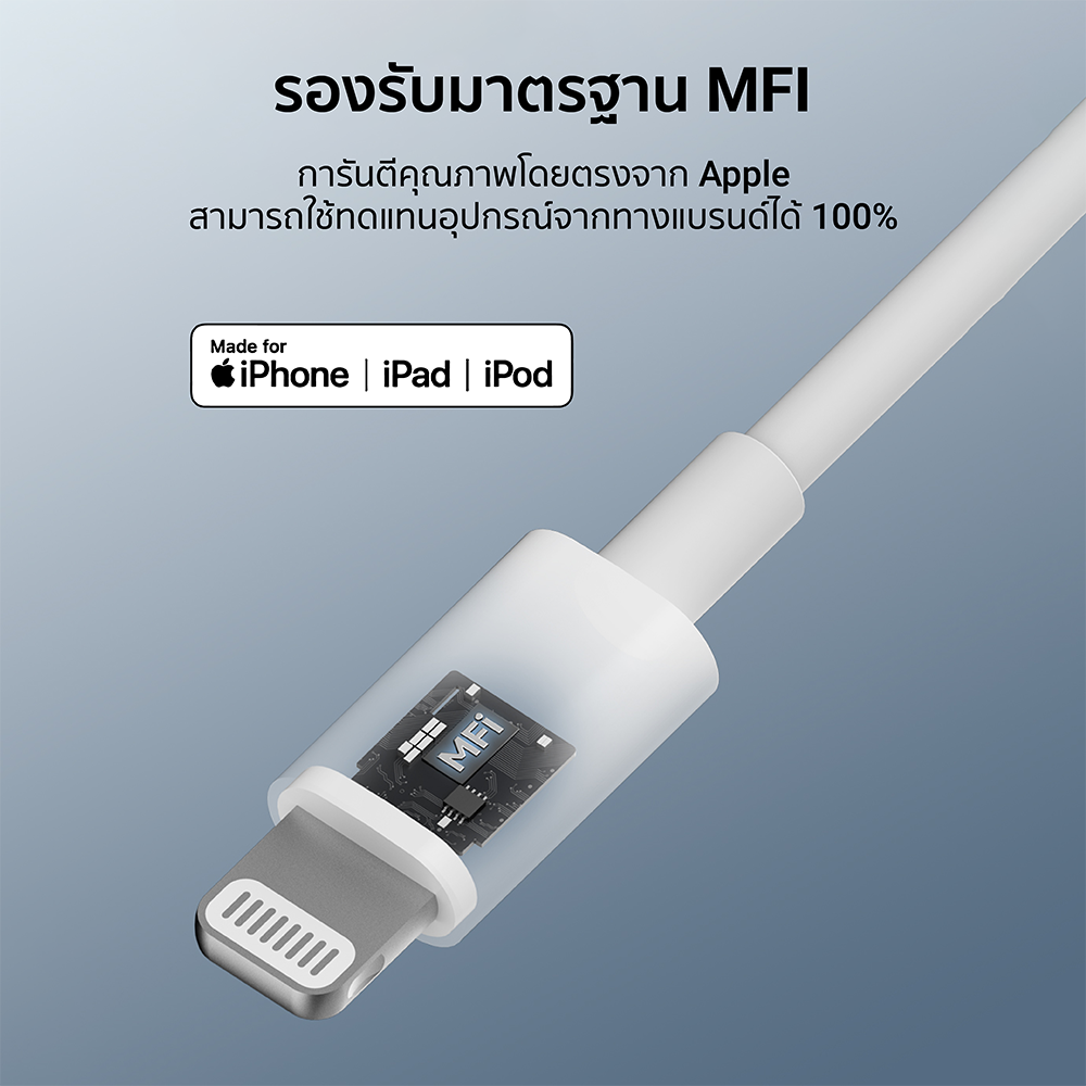 สายชาร์จ CUKTECH รุ่น AL870  USB-C to Lightning  สีขาว 1 เมตร รองรับมาตรฐาน MFI_3